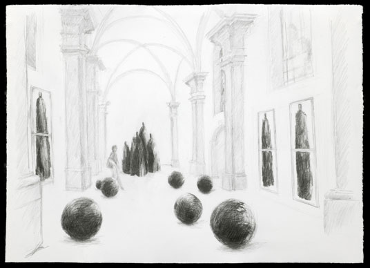 Christian Lapie, dessin préparatoire exposition Comme une cosmogonie, 16 décembre 2009. Graphite sur papier Arche 270 gr. 75 x 106 cm. Chapelle de la Visitation 2010 © Christian Lapie