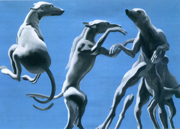 Henri Cueco, Chiens qui sautent, 1994. Acrylique sur toile, 130 x 162 cm