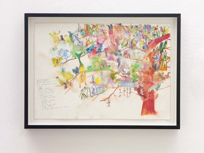 José María Sicilia, el pájaro parlante, 2017, papier coton, aquarelle et crayon graphite, 51 x 36 cm (encadré), Courtesy de l’artiste et de l’artiste et Galerie Chantal Crousel, Paris Photo : Florian Kleinefenn 