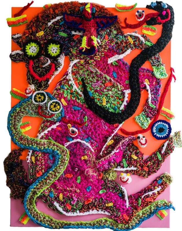 Stephan Goldrajch, Cheval, 2021 - Crochet sur toile, 140 × 100 cm. Courtesy de l’artiste, de la galerie Xippas et de la galerie Baronian, visuel © Myriam Rispens